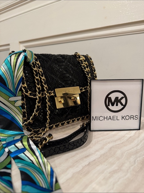 Michael Kors Handbags - Michael Kors Bag Sloan Python Embossed Black Leather Convertible Crossbody